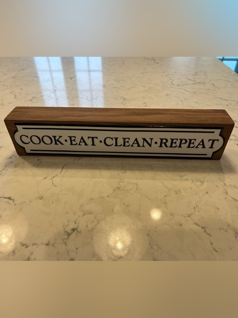 Cook • Eat • Clean • Repeat Wooden Kitchen Sign - Black on White